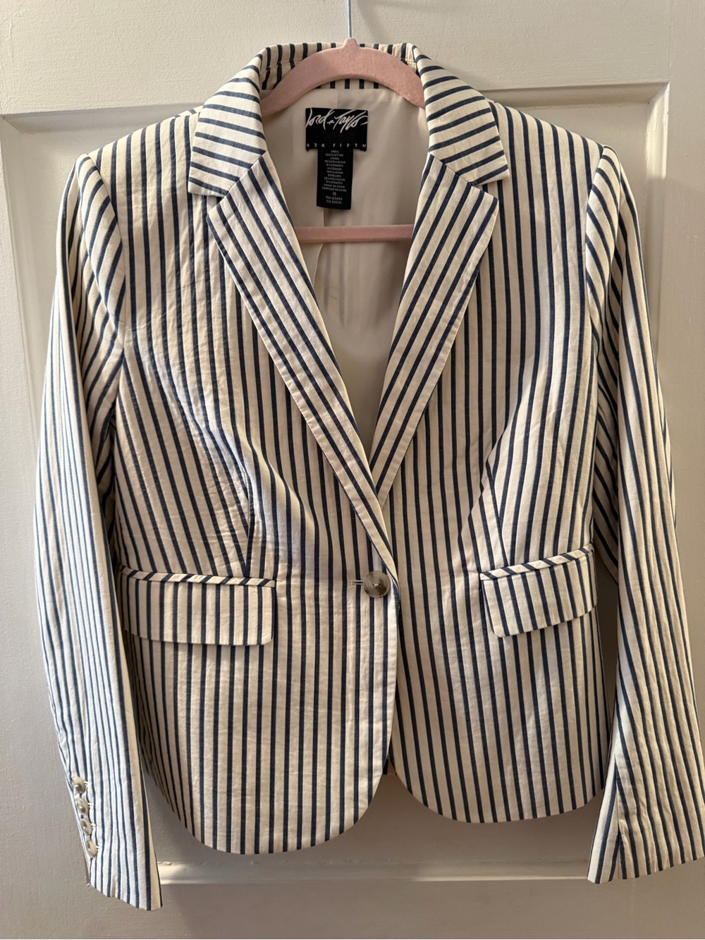 Lord and Taylor Striped Cotton Blazer in White & Blue Size 10